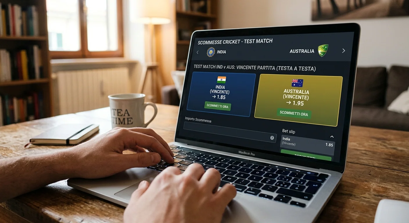 Schermo con due quote affiancate per un mercato di cricket a esito singolo