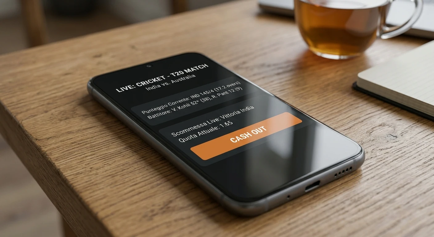 Schermo con l'opzione di cashout su una scommessa di cricket live