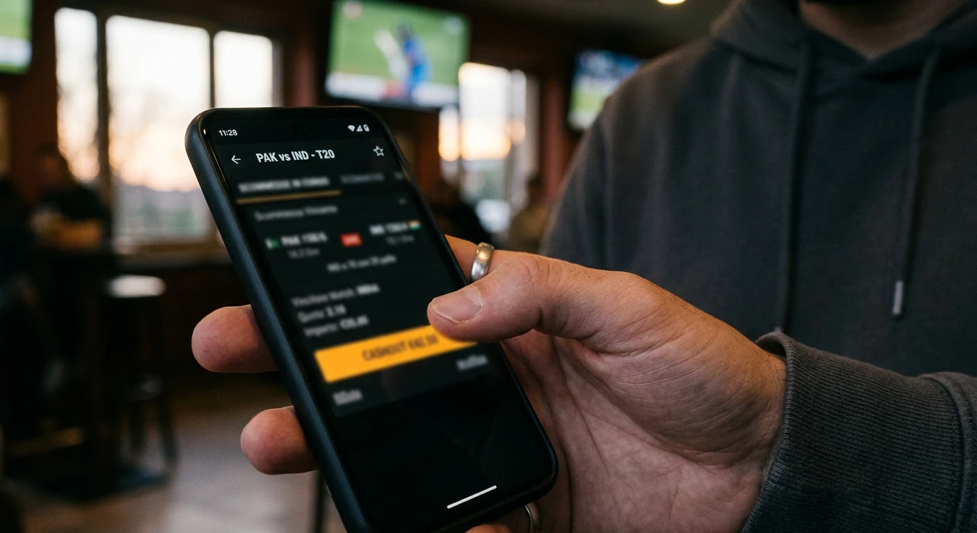 Pulsante di cashout su una giocata cricket live per gestire il rischio prima della fine del match