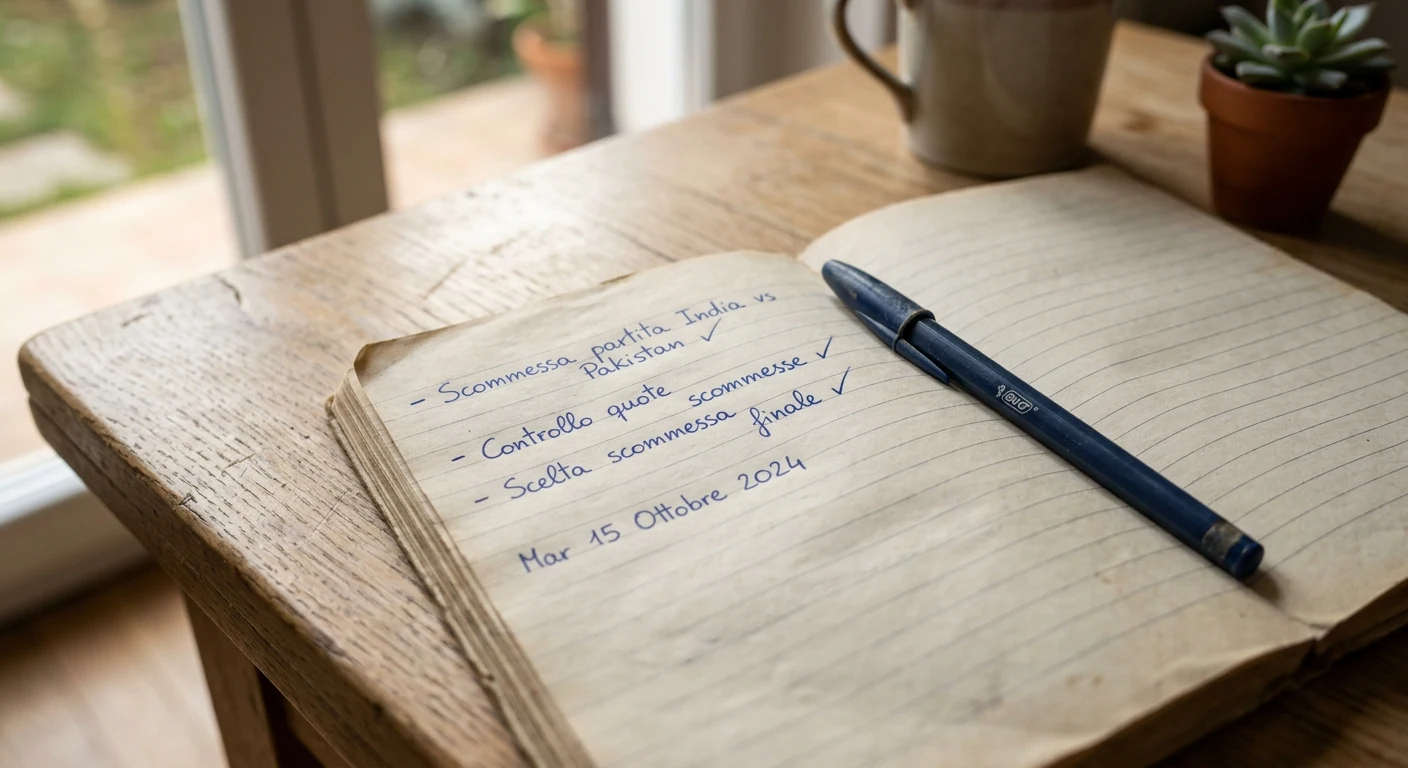 Blocco note con una breve lista di controllo accanto a una penna su una scrivania