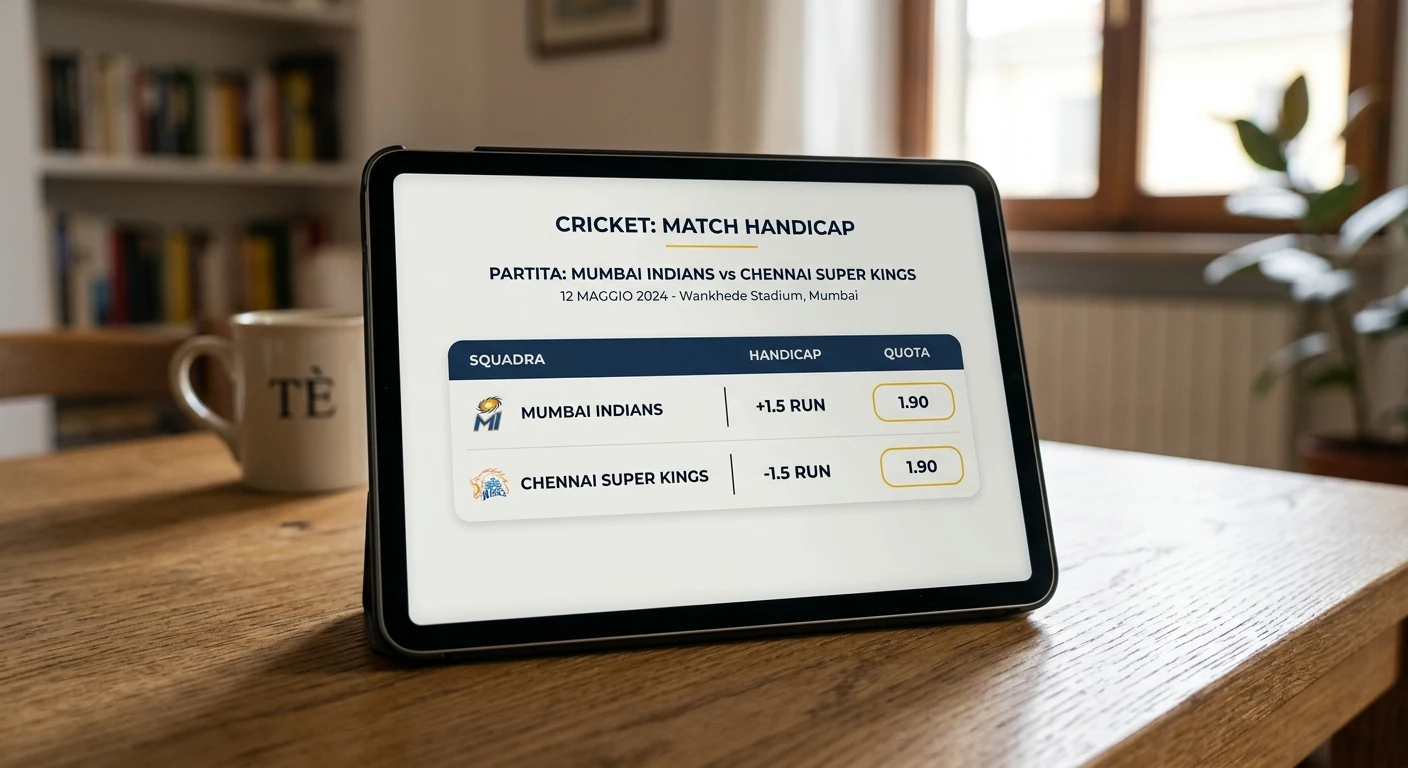 Schermo che mostra un mercato handicap per un match di cricket