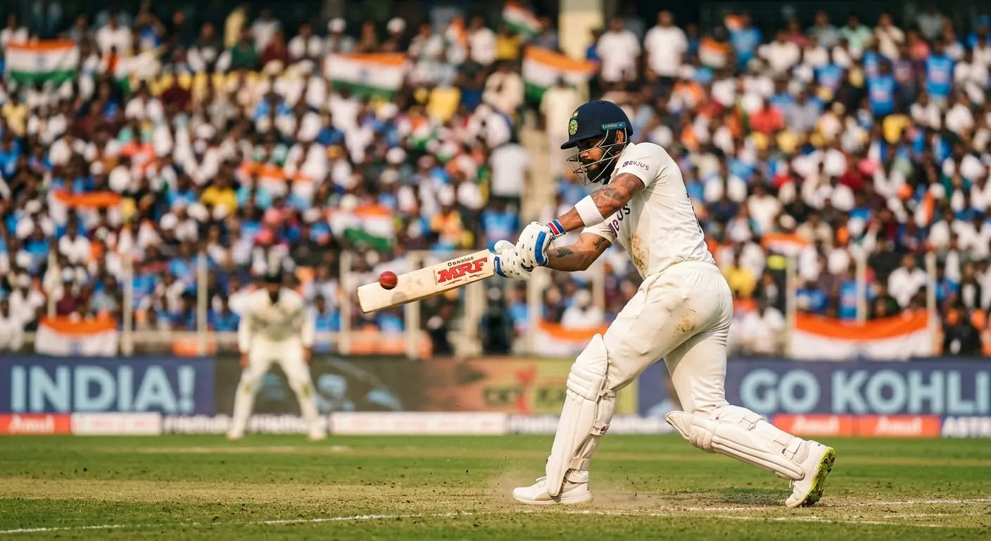 Battitore di cricket in azione in un match sbilanciato tra due squadre