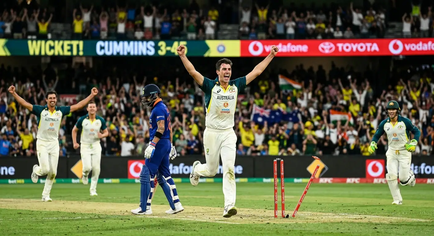 Lanciatore di cricket esulta dopo aver conquistato un wicket