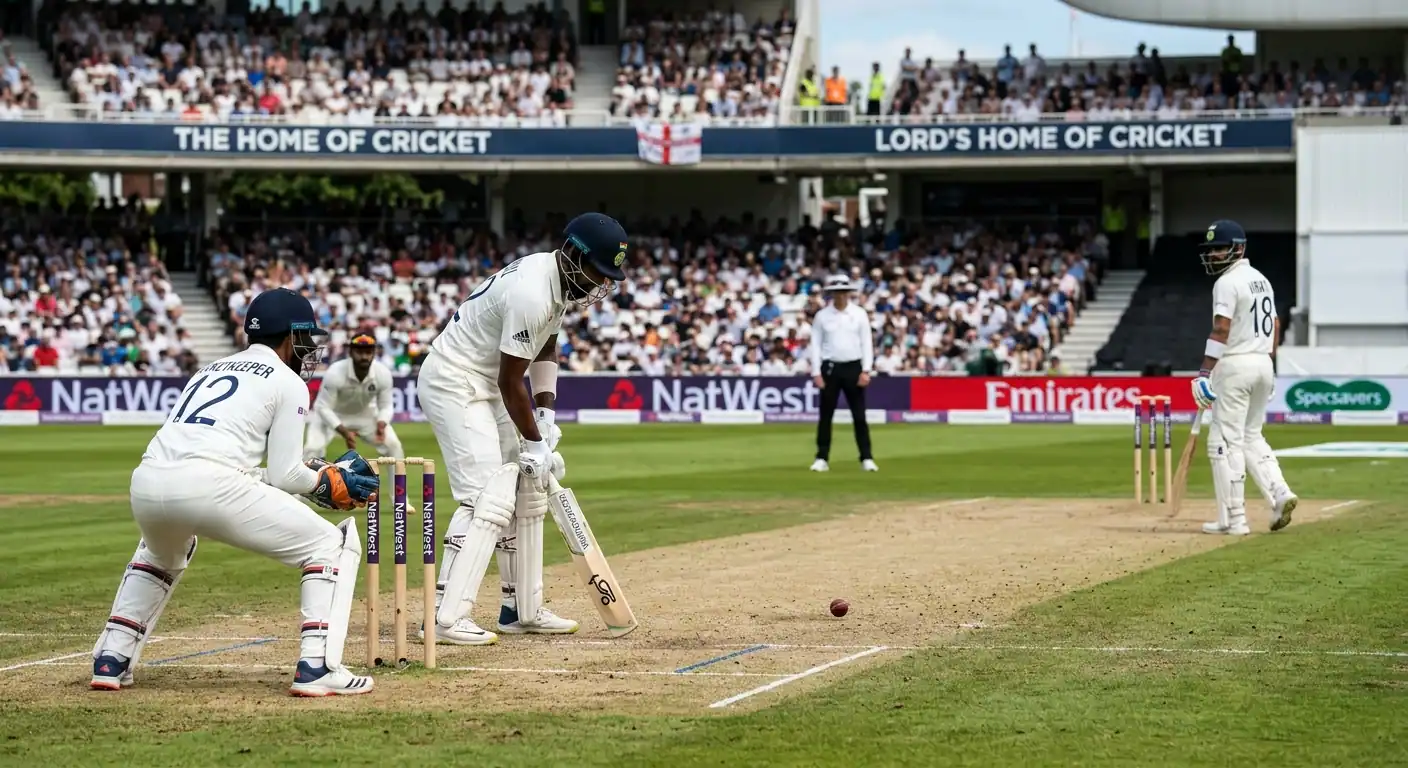 Due battitori di cricket ai lati del pitch durante un innings