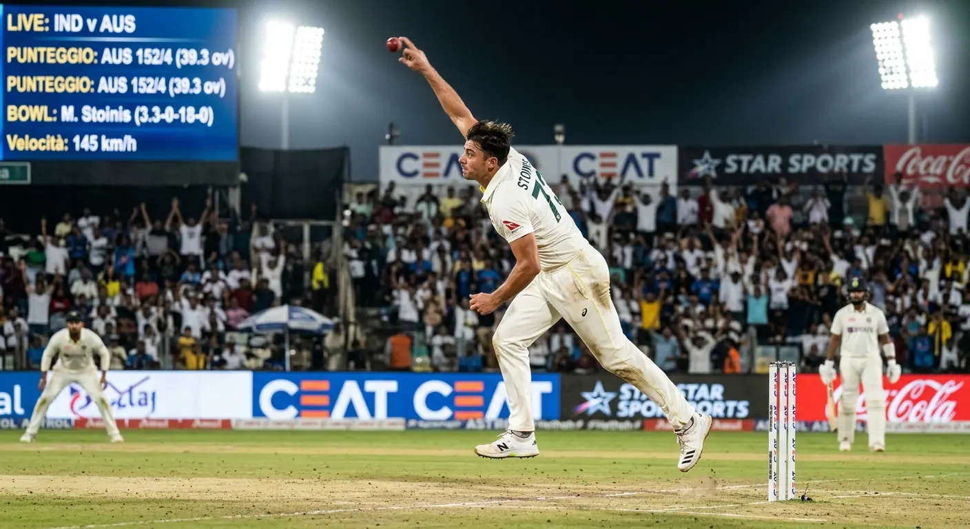 Lanciatore di cricket che effettua una consegna durante il super over