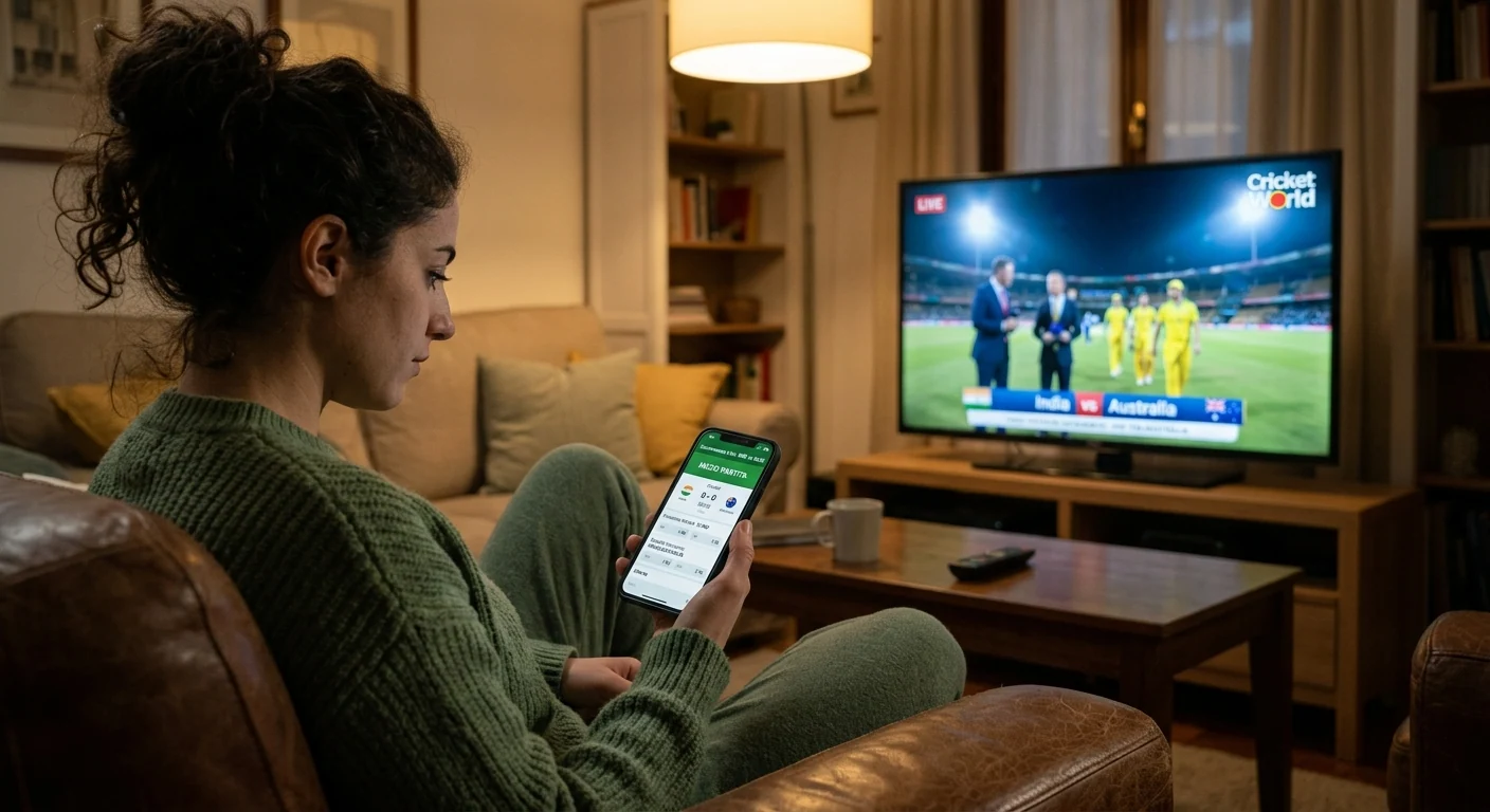 Spettatore che segue l'avvio del live betting all'inizio di una partita di cricket