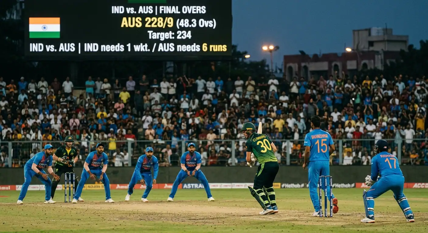 Finale equilibrato di un match di cricket con entrambe le squadre in tensione