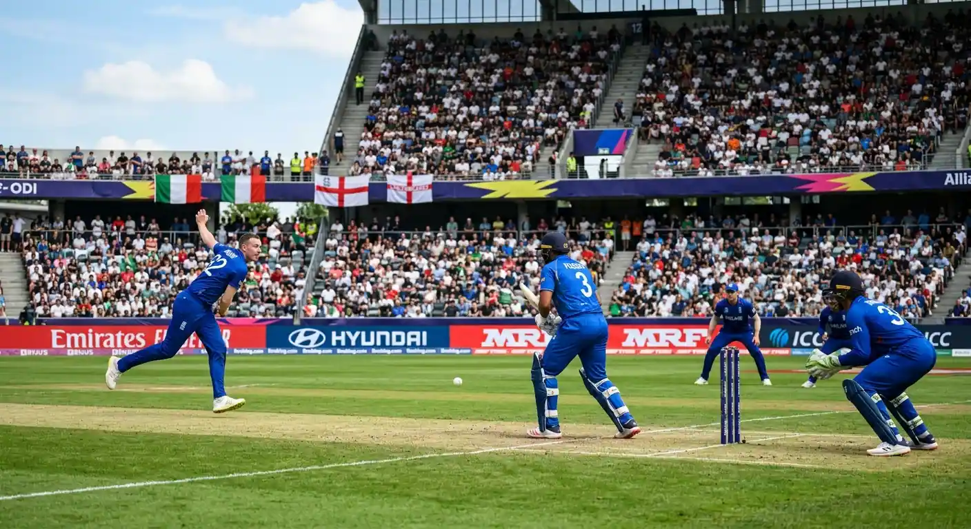 Partita ODI di cricket a colori in uno stadio pieno durante la giornata singola di gioco
