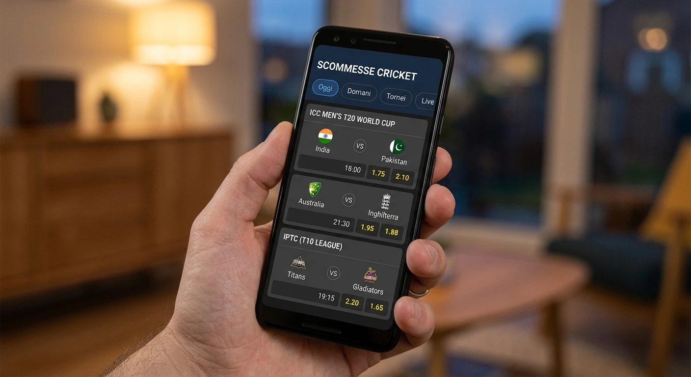 Palinsesto cricket su app mobile con l'elenco dei tornei e i filtri per competizione
