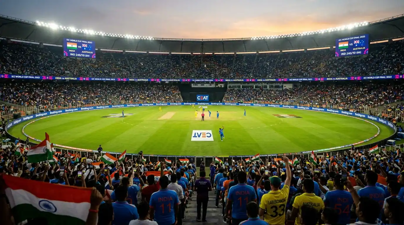 Stadio di cricket gremito durante la finale di un torneo