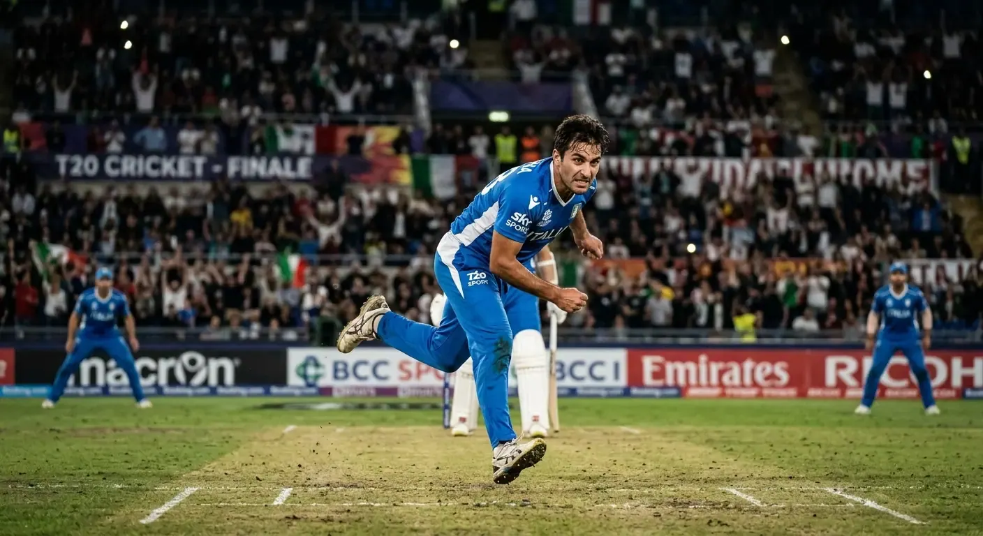Lanciatore di cricket sotto pressione durante gli ultimi over di una partita T20