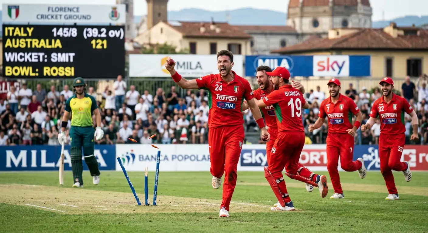 Top bowler di cricket che esulta dopo aver conquistato un wicket chiave