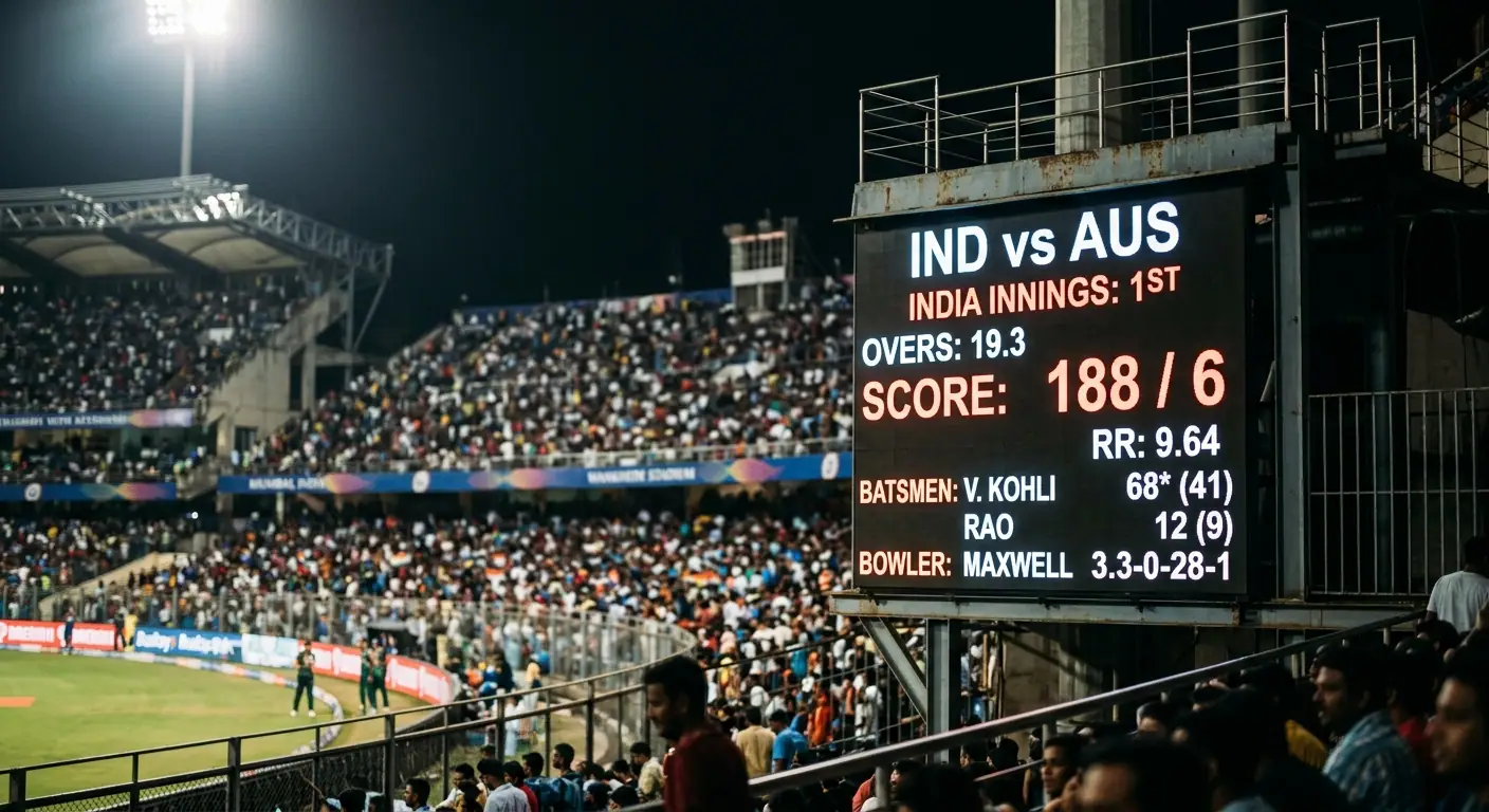 Tabellone di cricket che mostra il totale dei run accumulati durante un innings