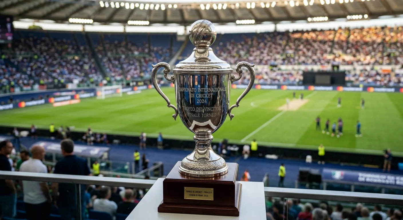 Trofeo di cricket esposto prima dell'inizio di un torneo